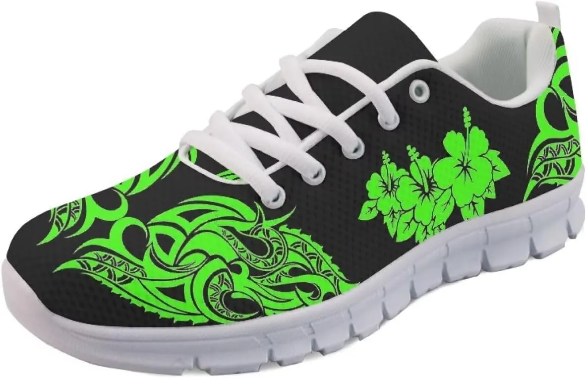 AmzPrint Walking Running Shoes Hawaiian Polynesian Island Ethnic Tribal Print White Sole Samoa Shoes Women Casual Sneakers