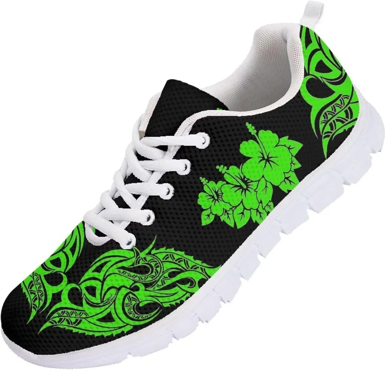 AmzPrint Walking Running Shoes Hawaiian Polynesian Island Ethnic Tribal Print White Sole Samoa Shoes Women Casual Sneakers