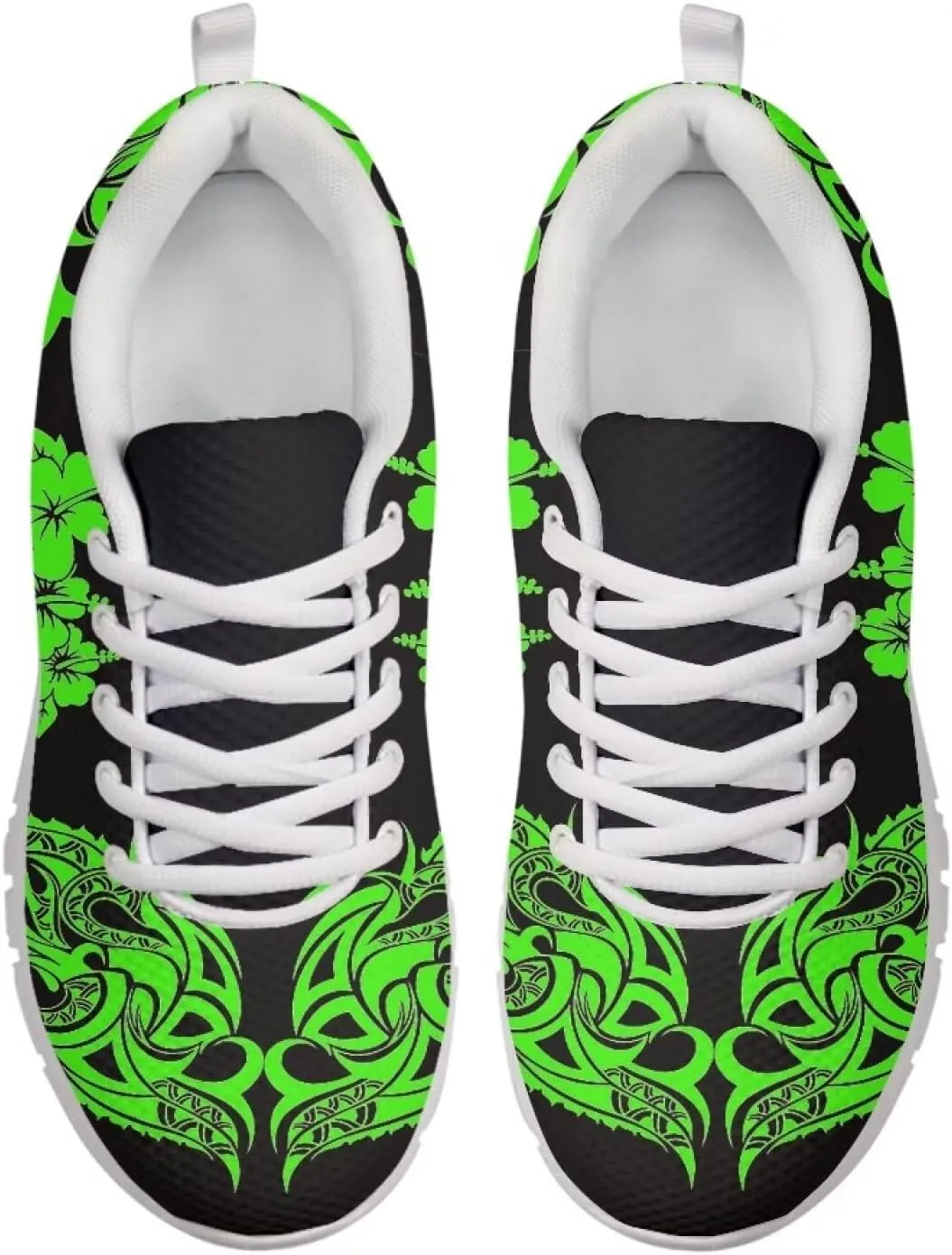AmzPrint Walking Running Shoes Hawaiian Polynesian Island Ethnic Tribal Print White Sole Samoa Shoes Women Casual Sneakers