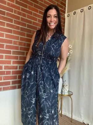 Black Floral Zipped Midi Dress