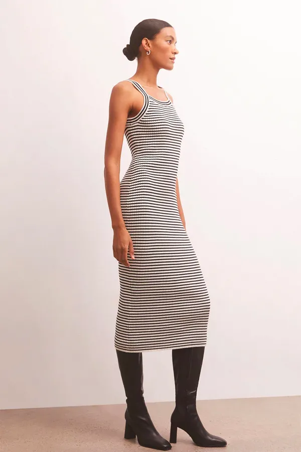 Brooks Stripe Midi Dress | Black