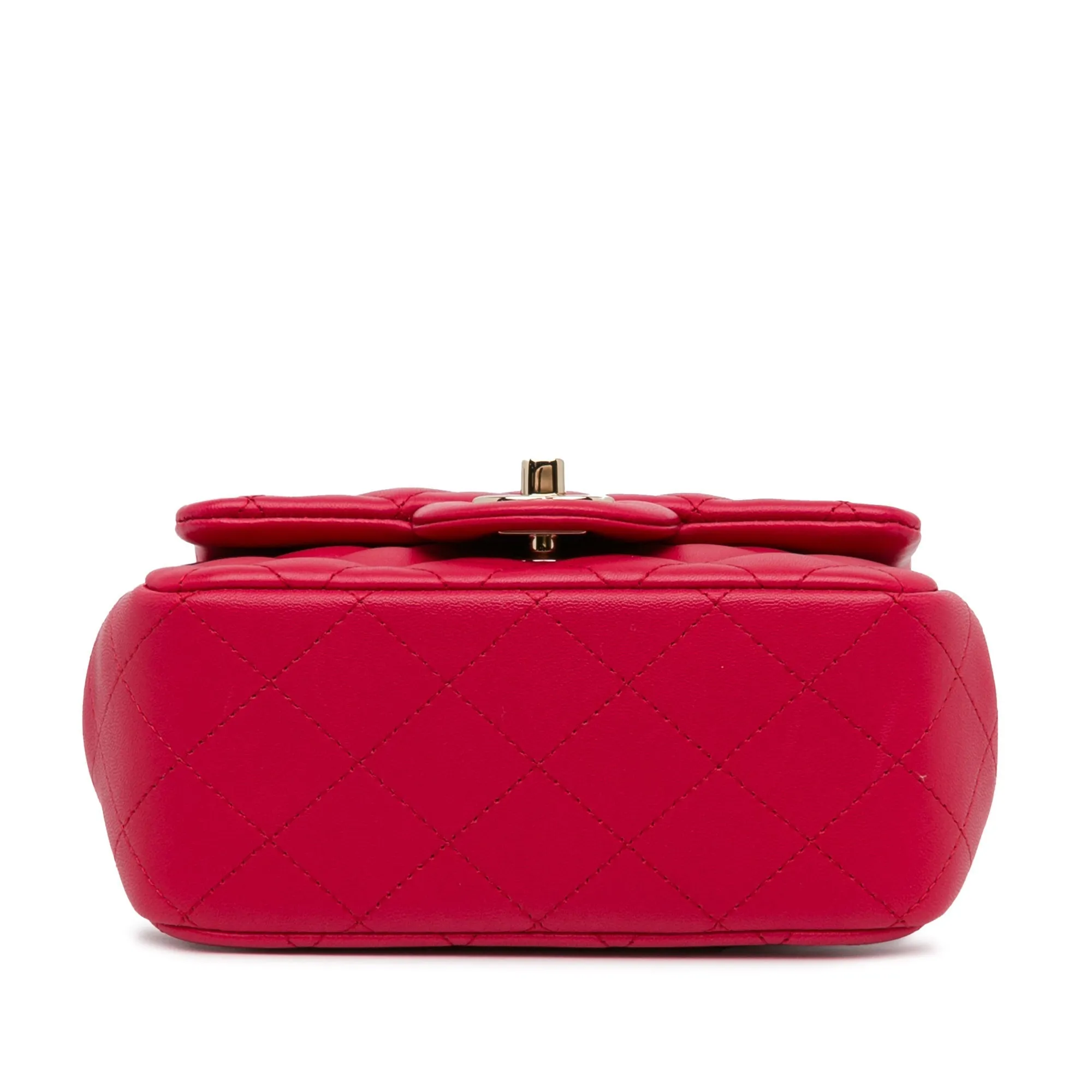 CHANEL Mini Square Classic Lambskin Single New Red