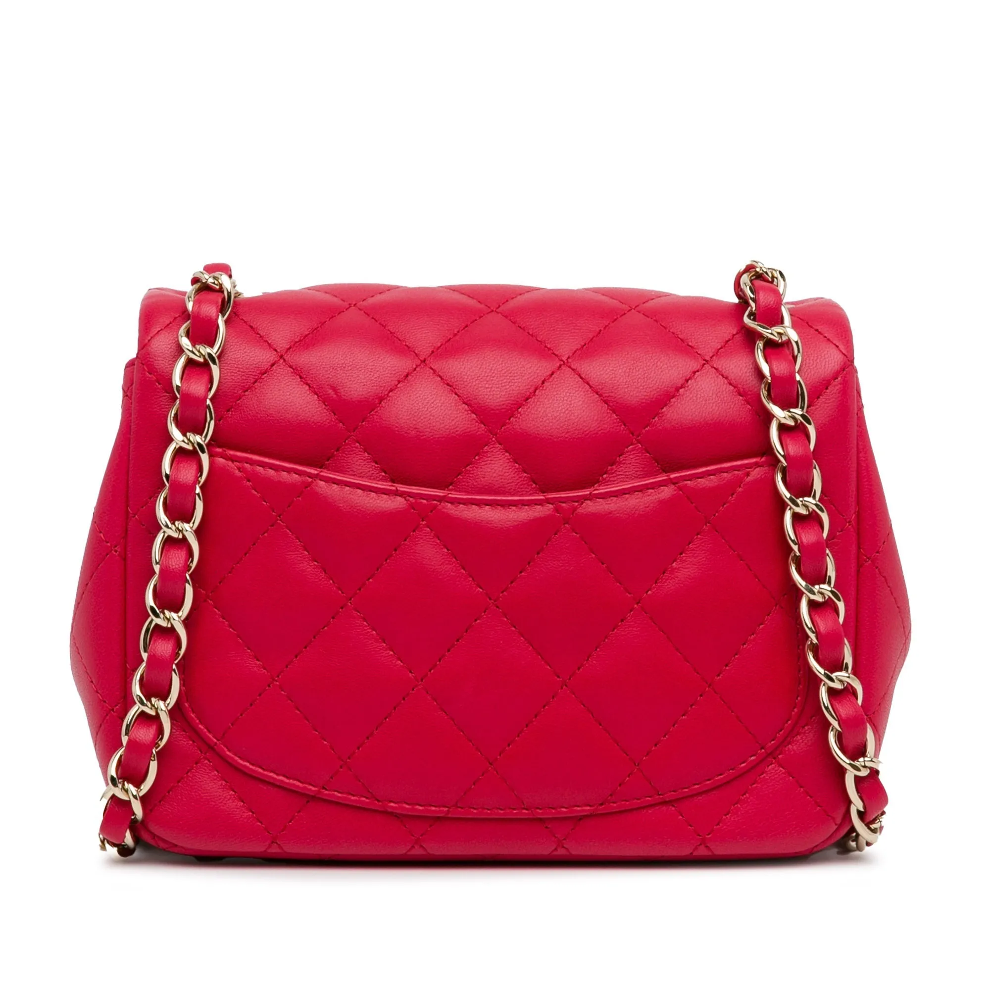 CHANEL Mini Square Classic Lambskin Single New Red