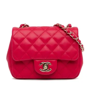 CHANEL Mini Square Classic Lambskin Single New Red