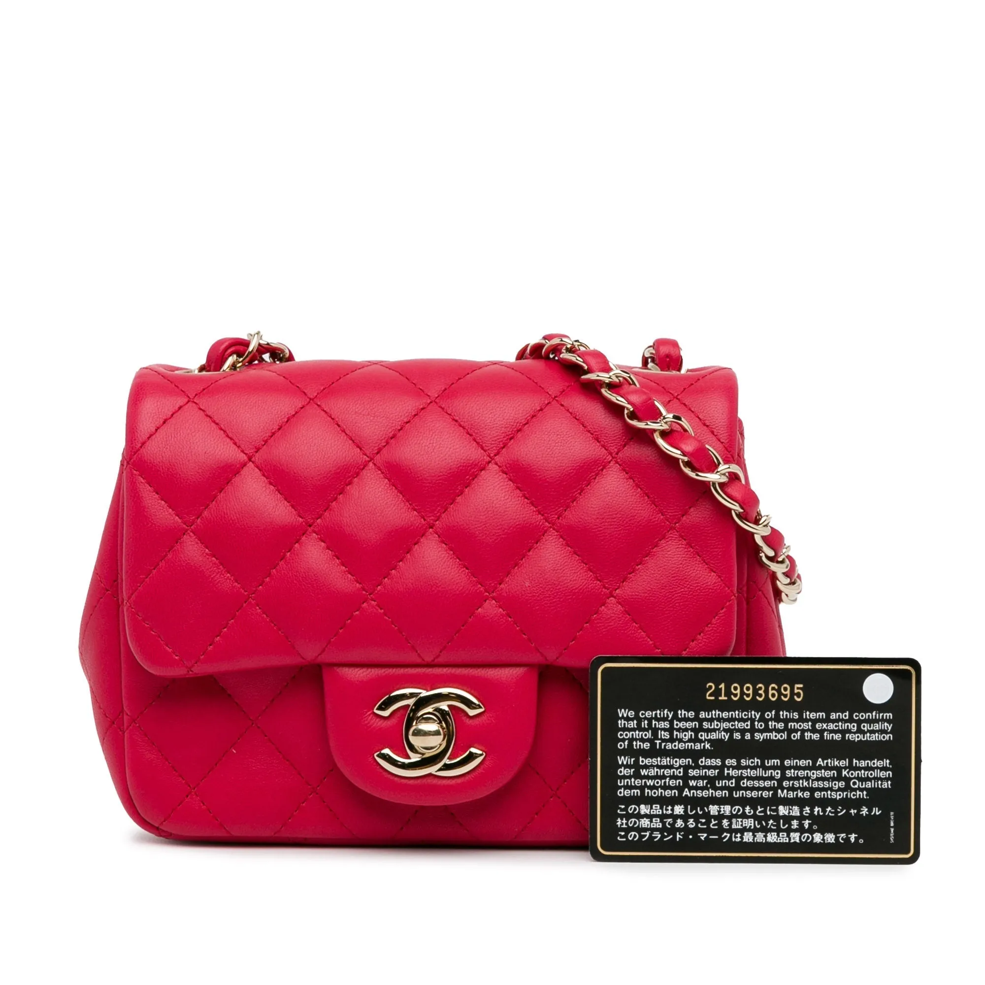 CHANEL Mini Square Classic Lambskin Single New Red