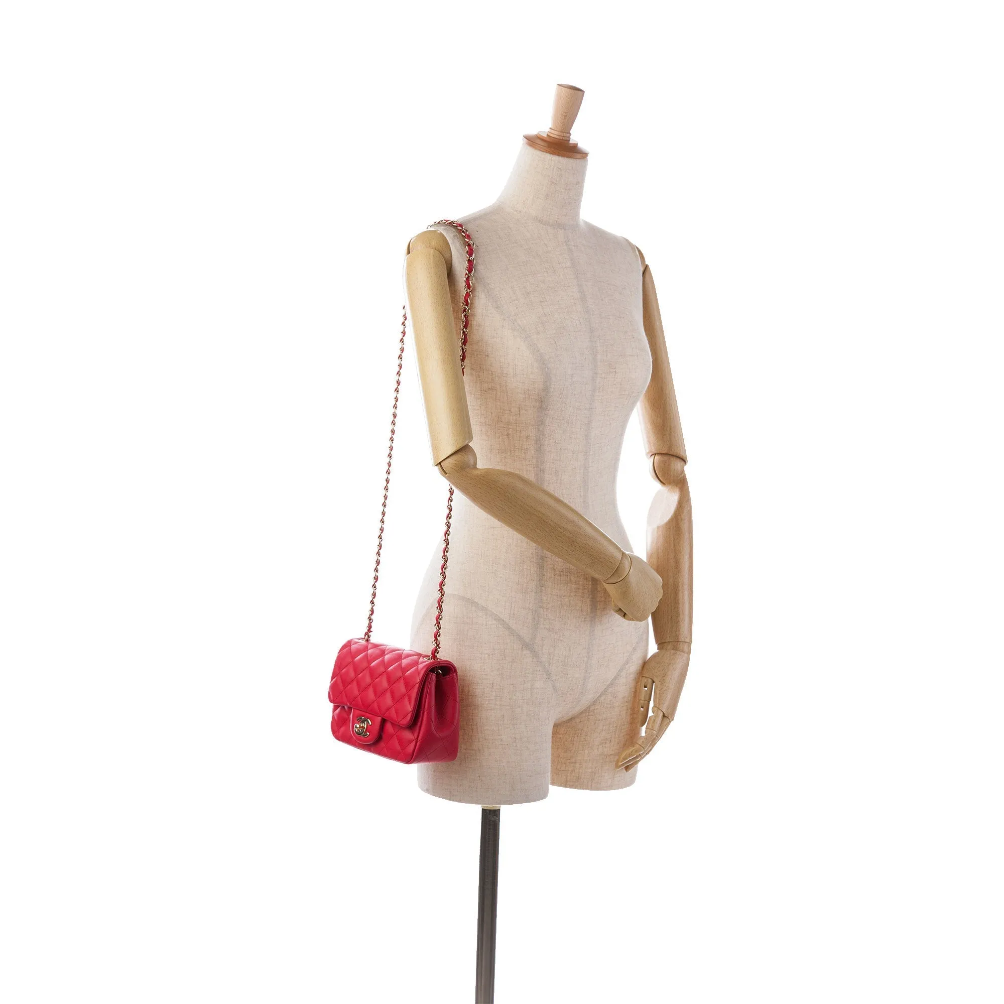 CHANEL Mini Square Classic Lambskin Single New Red