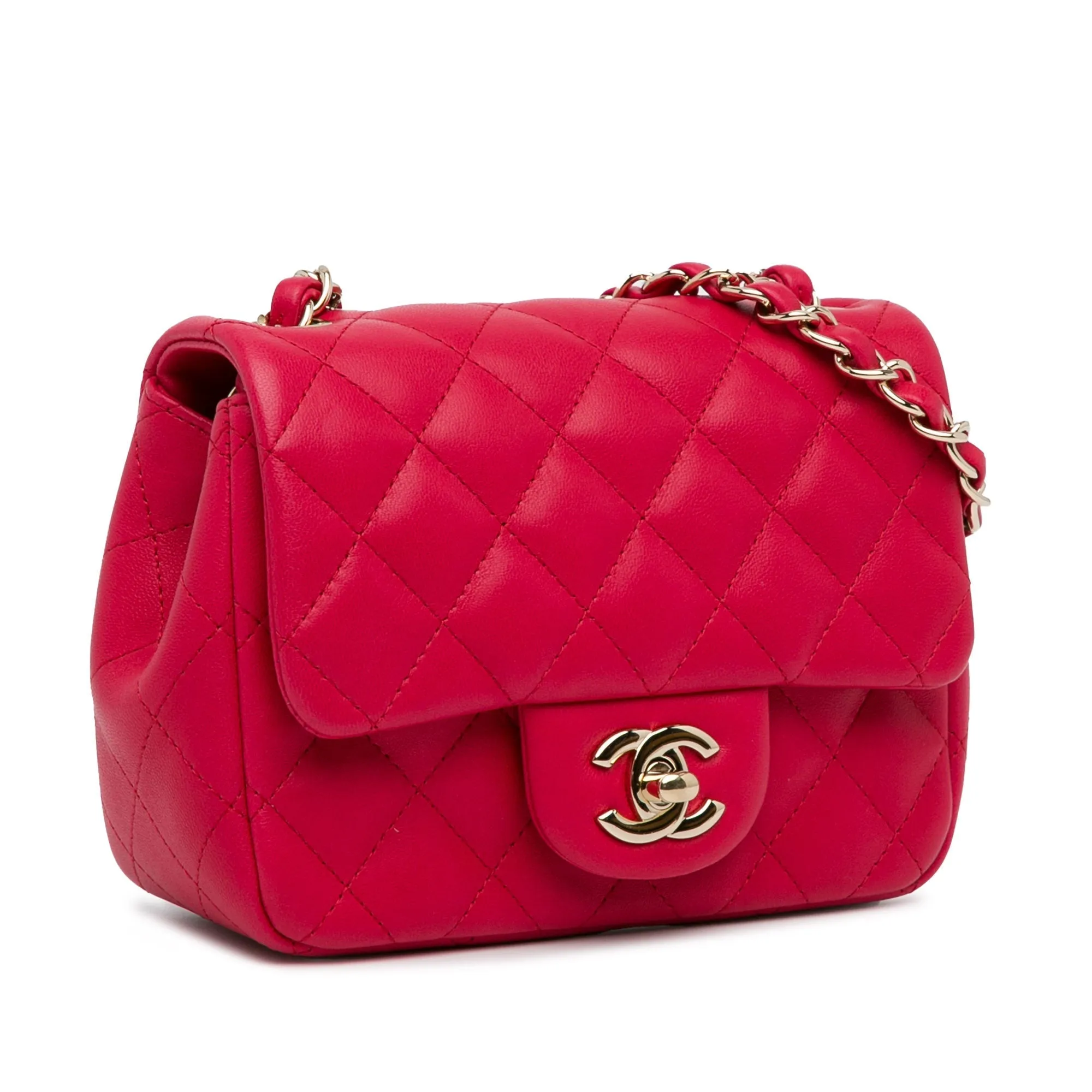 CHANEL Mini Square Classic Lambskin Single New Red