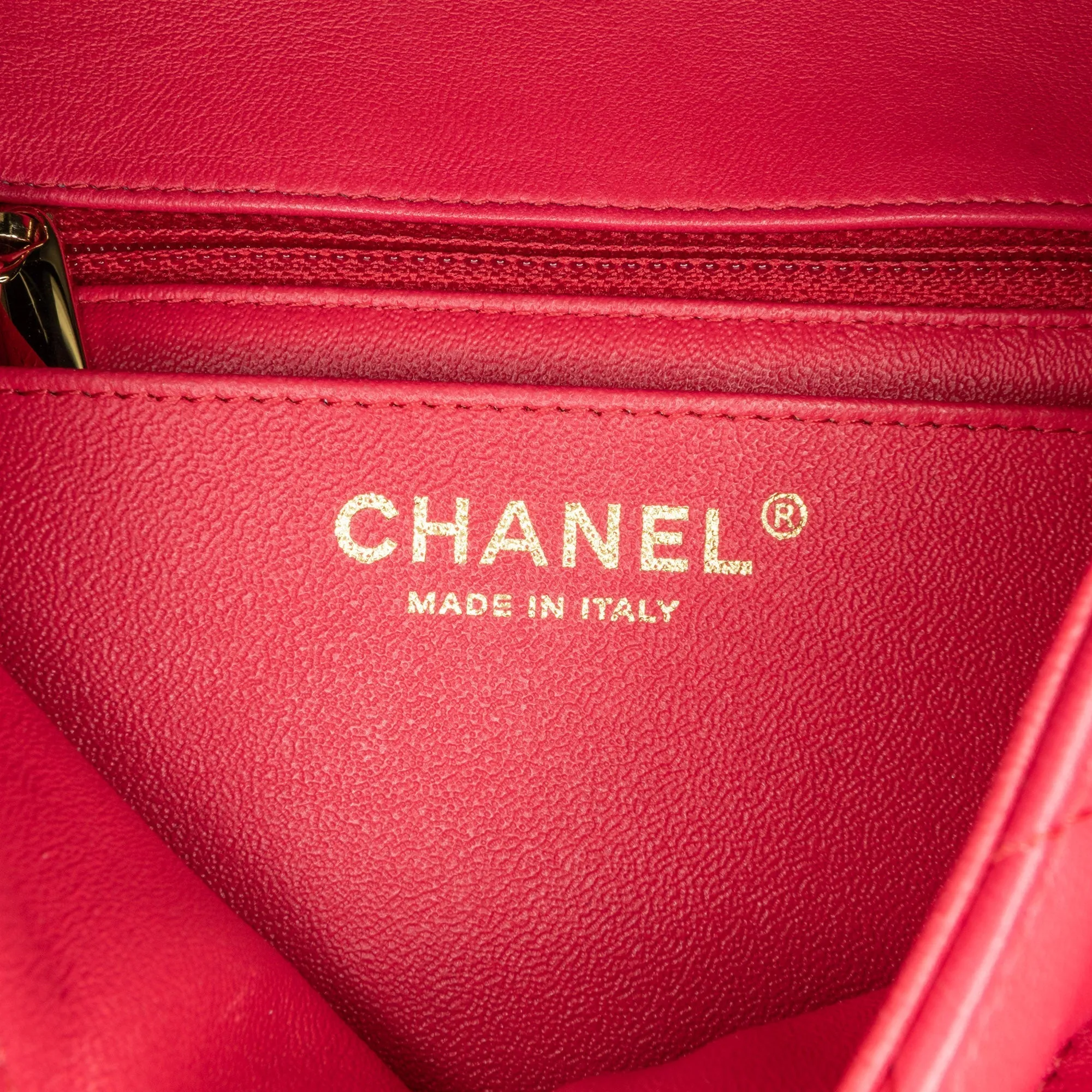 CHANEL Mini Square Classic Lambskin Single New Red