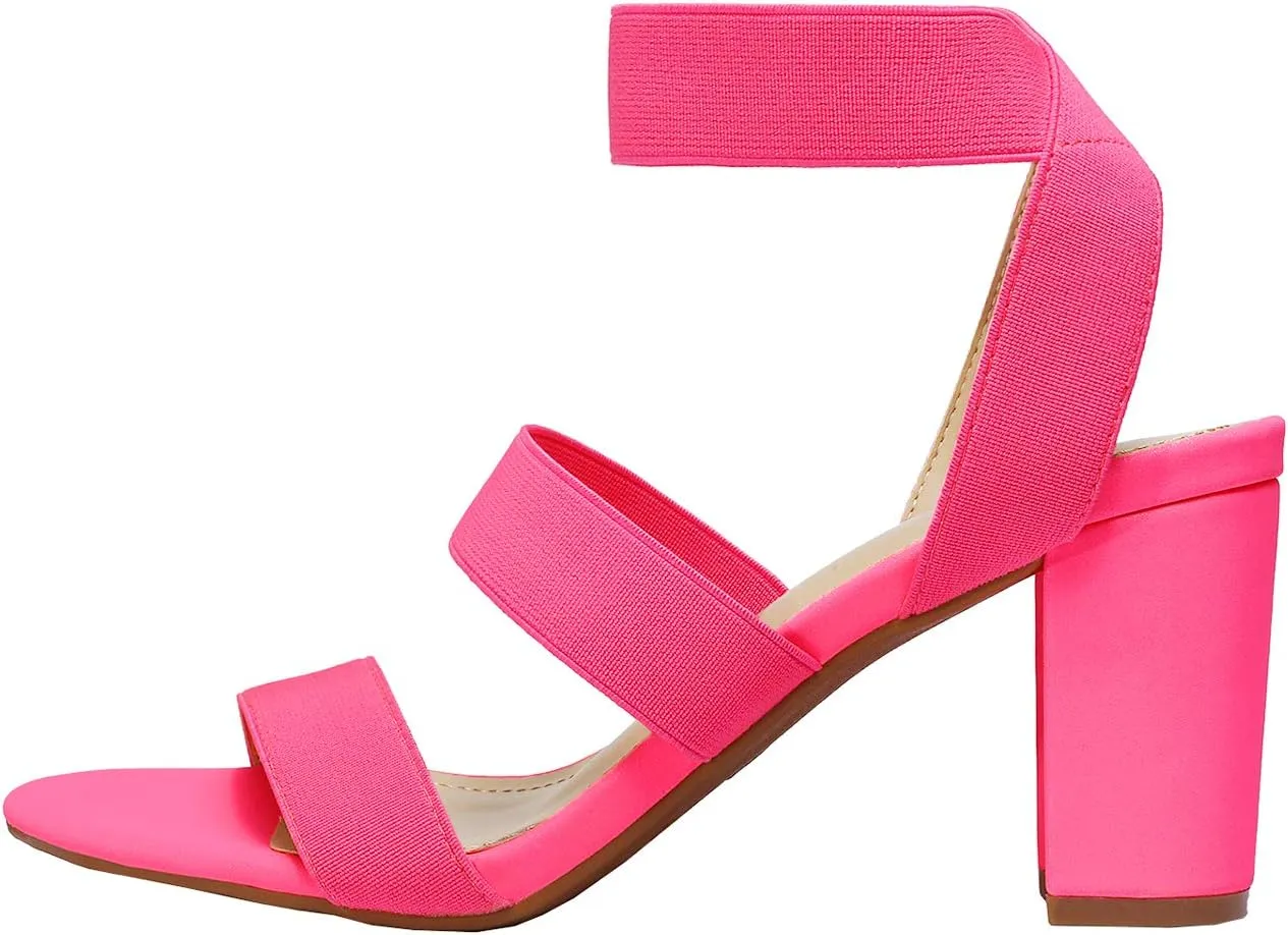 DREAM PAIRS Women's Open Toe High Chunky Elastic Strap Dress Heel Sandals