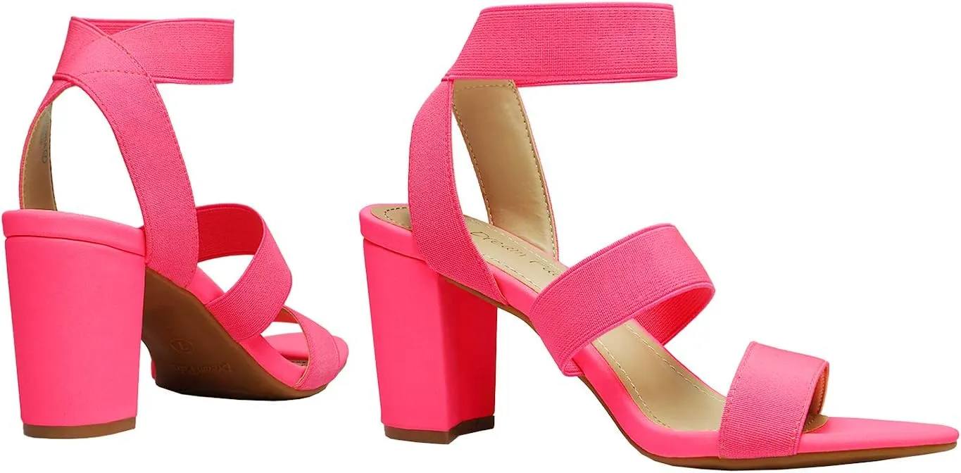 DREAM PAIRS Women's Open Toe High Chunky Elastic Strap Dress Heel Sandals
