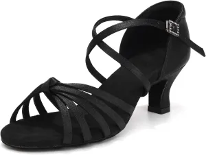 HIPPOSEUS Women's Satin Latin Dance Shoes Professional Ballroom Salsa Practice Performance Dance Shoes,Model 217