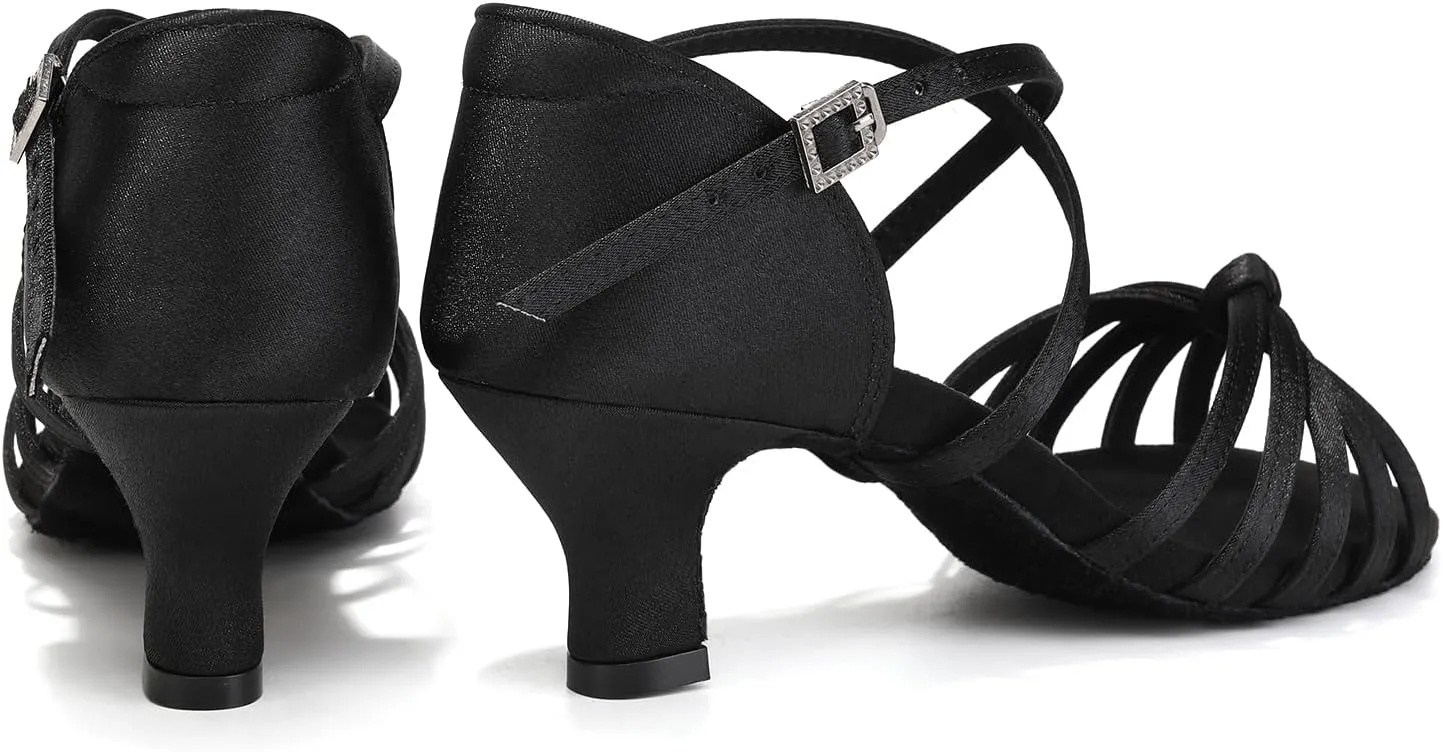 HIPPOSEUS Women's Satin Latin Dance Shoes Professional Ballroom Salsa Practice Performance Dance Shoes,Model 217