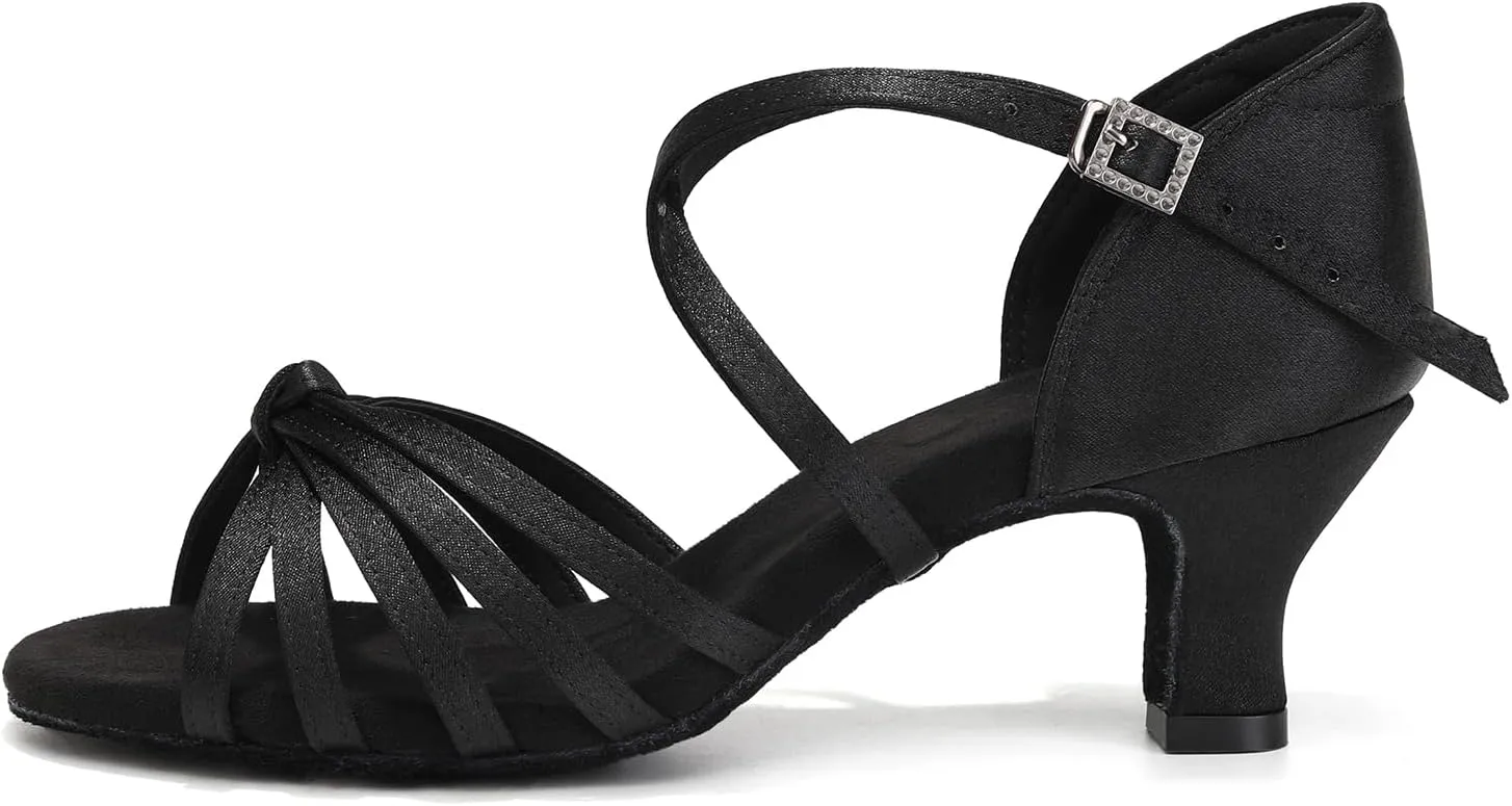 HIPPOSEUS Women's Satin Latin Dance Shoes Professional Ballroom Salsa Practice Performance Dance Shoes,Model 217