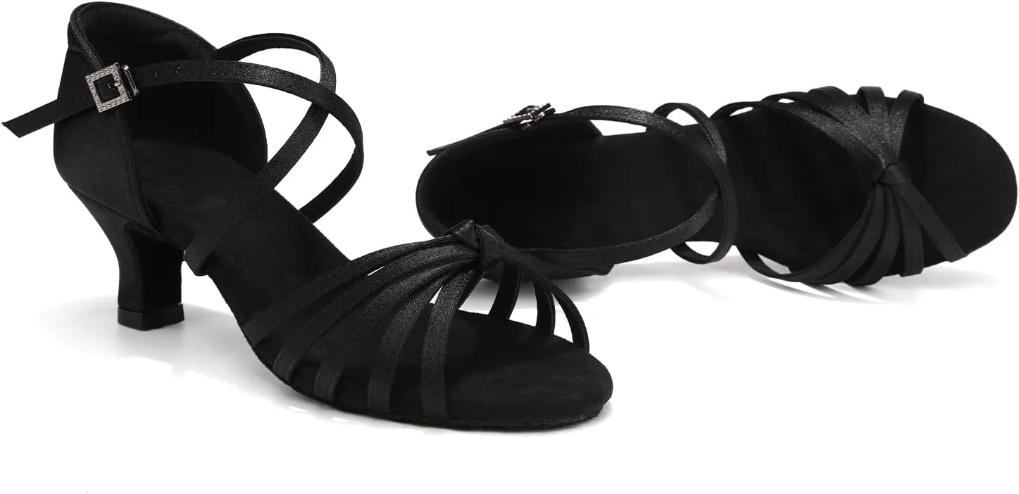 HIPPOSEUS Women's Satin Latin Dance Shoes Professional Ballroom Salsa Practice Performance Dance Shoes,Model 217