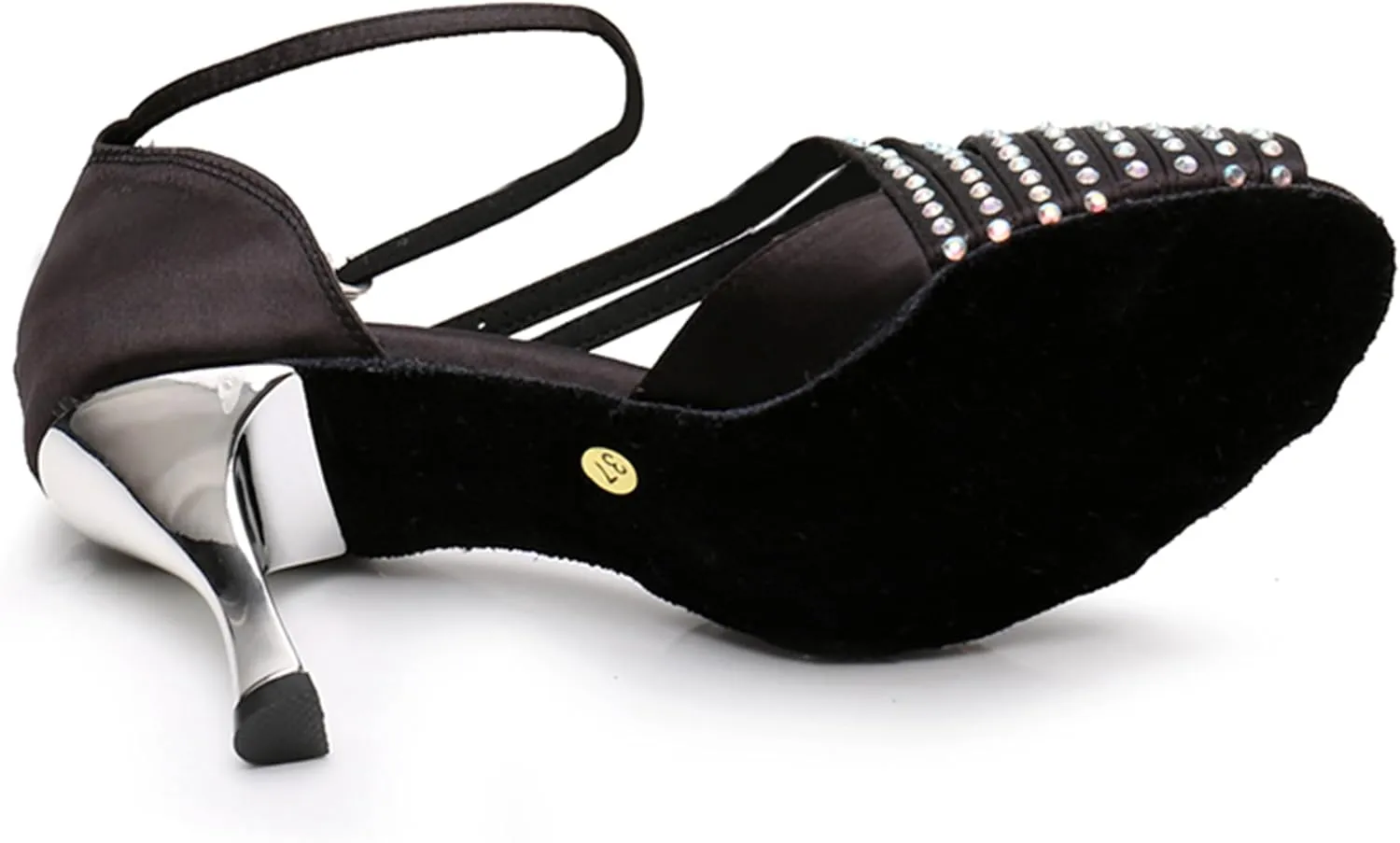 Latin Dancing Shoes for Women Ankle Strap Ballroom Dance Classes Heels Wedding Evening Sandals with Rhinestones X010A