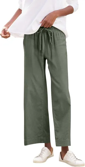Linen Pants Trendy for Women Summer Elastic High Rise Beach Pants 2025 Loose with Pocket Solid Trousers Cute Vacation