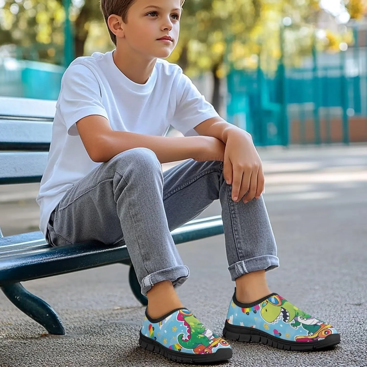 Litter Kids Slip-On Walking Sneakers Cozy Tennis Running Shoes Casual Breathable Sneaker Travel Exercise Lightweight Shoes Non-Slip Workout Shoes US Size 11-15