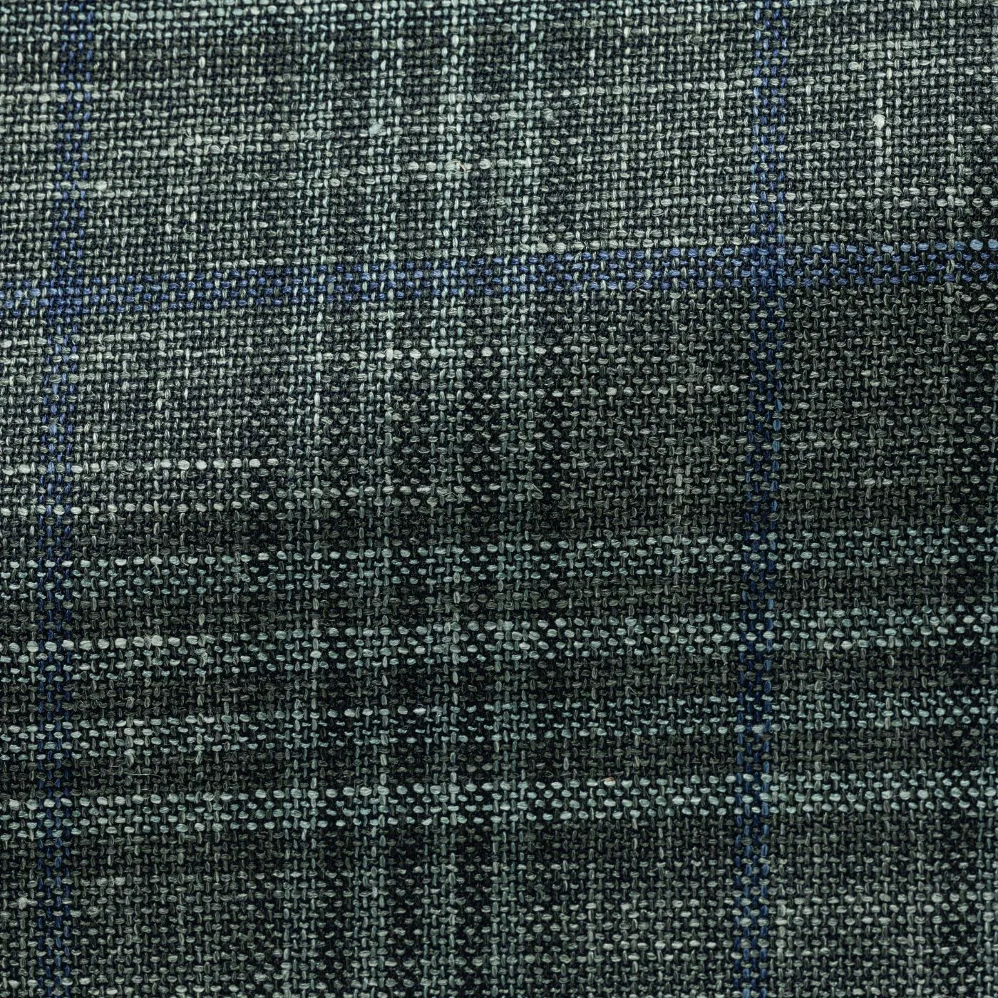 Loro Piana JERSELY Green Stretch Wool, Silk & Linen Check with Blue Windowpane