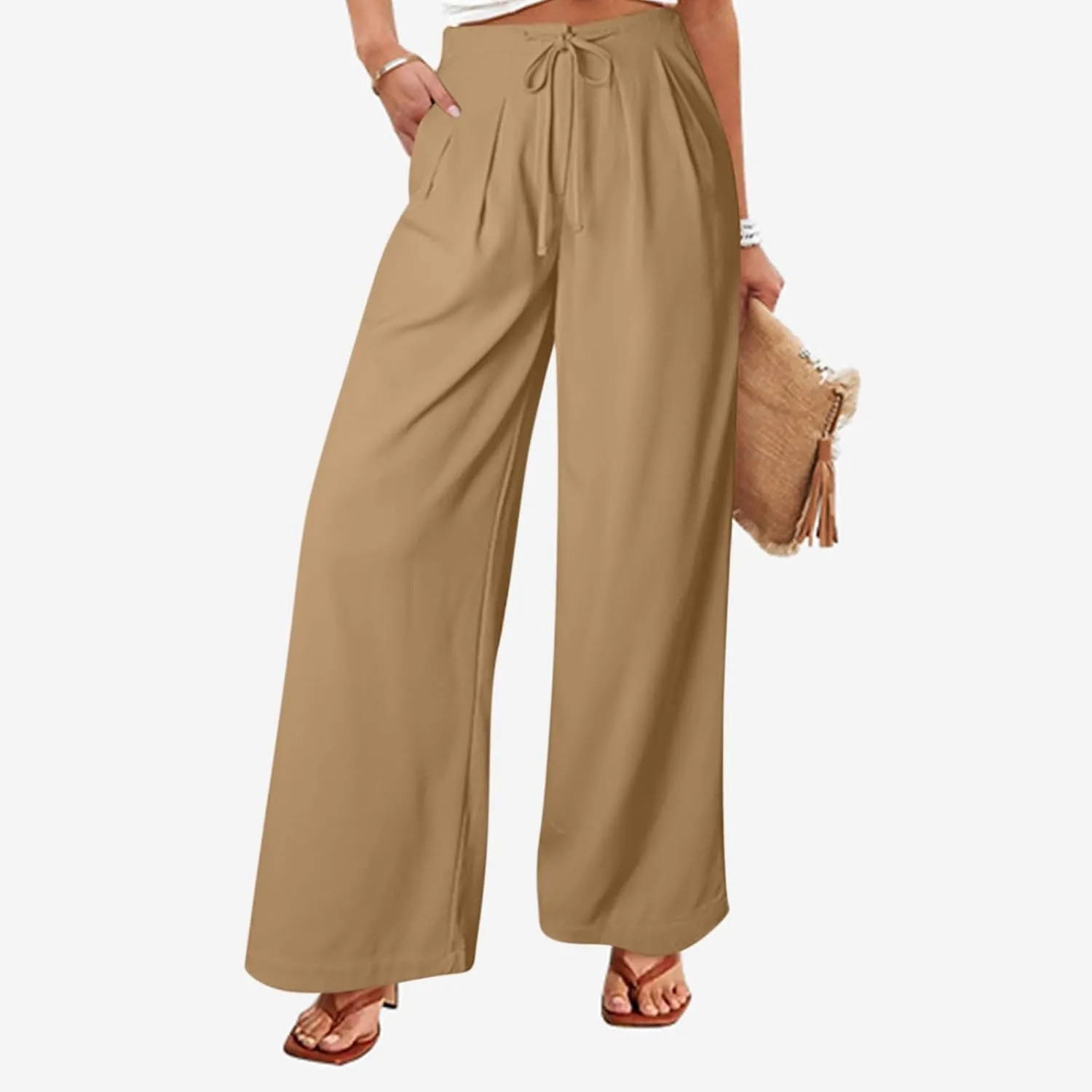 Oversized Wide Leg Pants Women,Work Business Casual High Waisted Dress Pants Drawstring Palazzo Pants Flowy Trousers