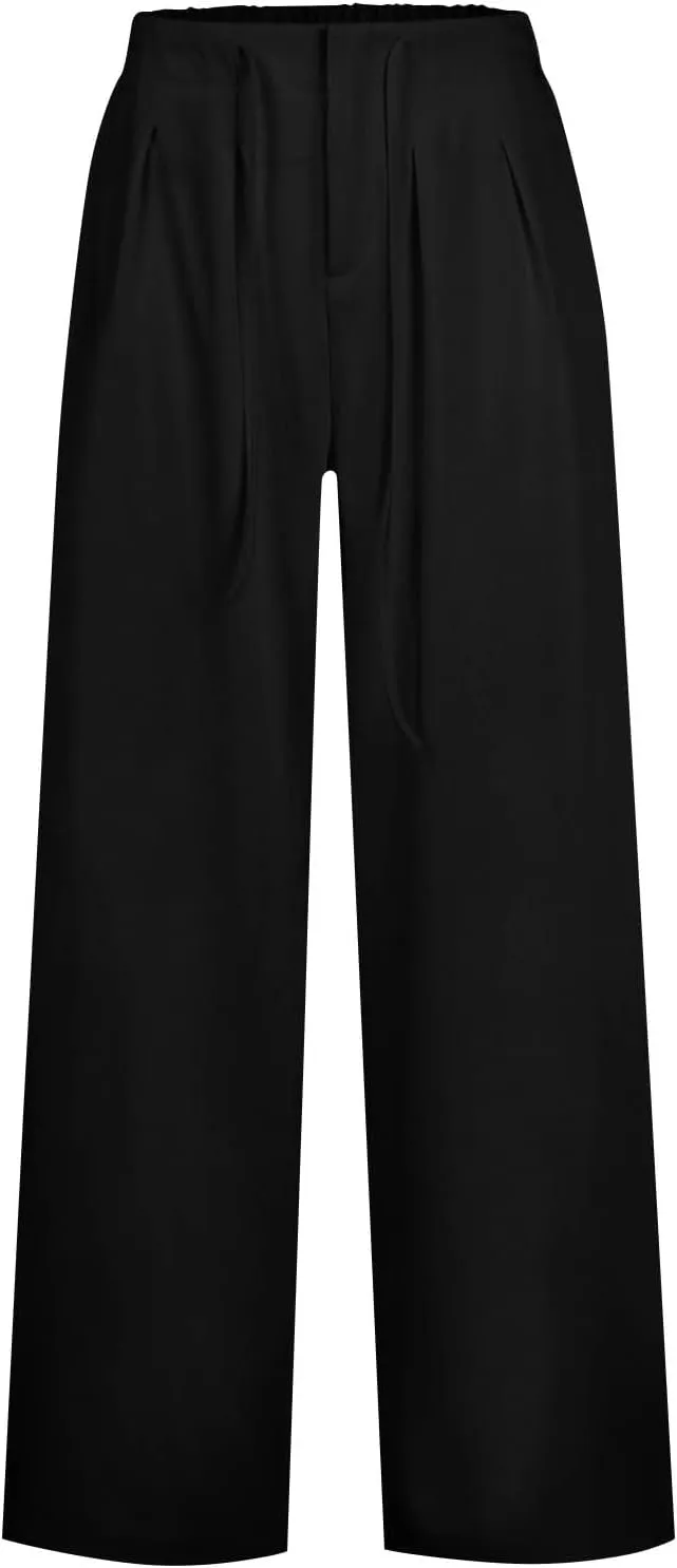 Oversized Wide Leg Pants Women,Work Business Casual High Waisted Dress Pants Drawstring Palazzo Pants Flowy Trousers
