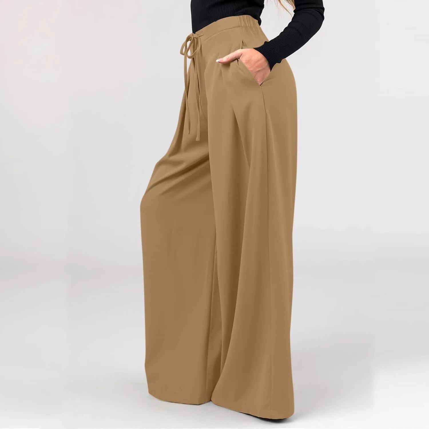 Oversized Wide Leg Pants Women,Work Business Casual High Waisted Dress Pants Drawstring Palazzo Pants Flowy Trousers
