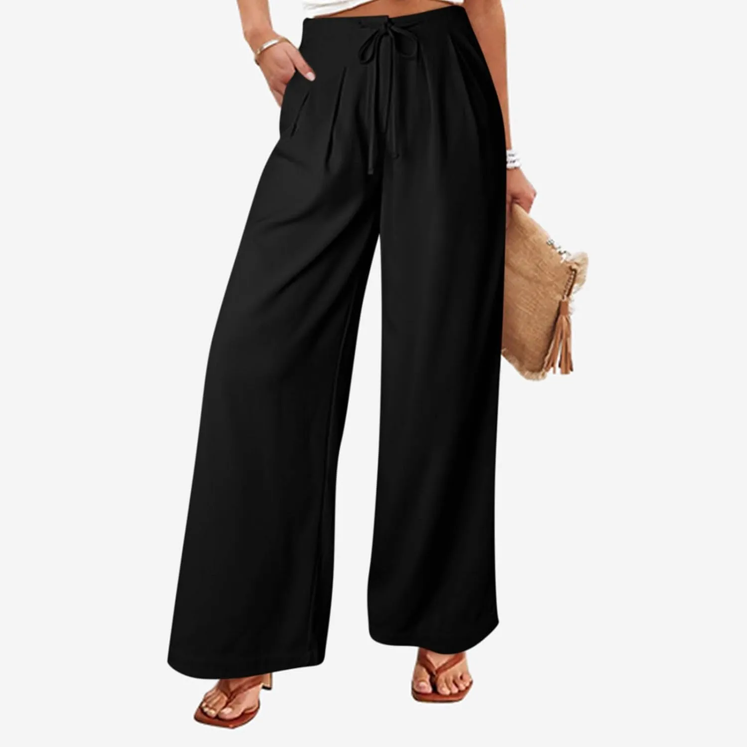 Oversized Wide Leg Pants Women,Work Business Casual High Waisted Dress Pants Drawstring Palazzo Pants Flowy Trousers