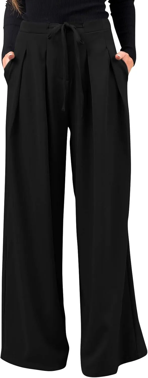 Oversized Wide Leg Pants Women,Work Business Casual High Waisted Dress Pants Drawstring Palazzo Pants Flowy Trousers