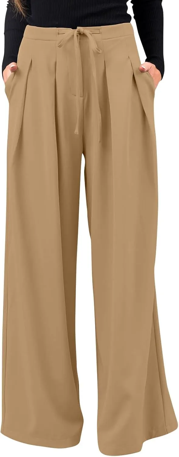 Oversized Wide Leg Pants Women,Work Business Casual High Waisted Dress Pants Drawstring Palazzo Pants Flowy Trousers