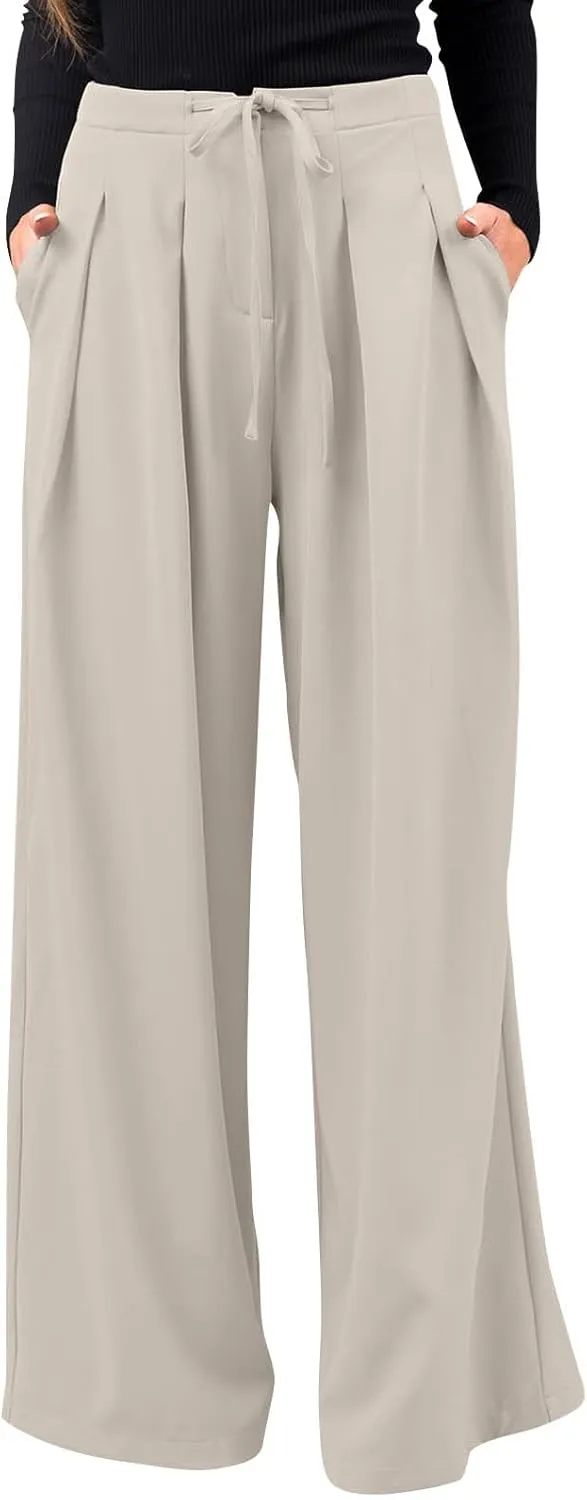 Oversized Wide Leg Pants Women,Work Business Casual High Waisted Dress Pants Drawstring Palazzo Pants Flowy Trousers
