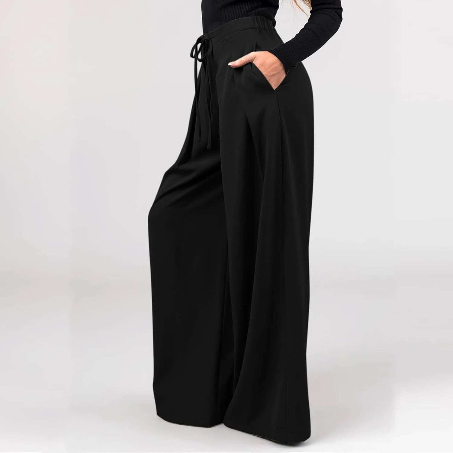 Oversized Wide Leg Pants Women,Work Business Casual High Waisted Dress Pants Drawstring Palazzo Pants Flowy Trousers
