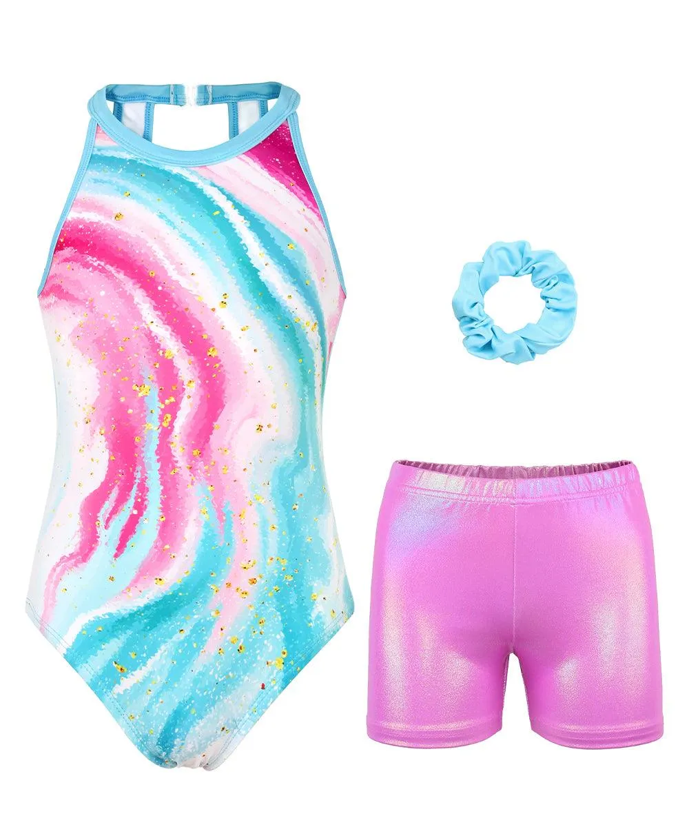 Pastel Pink Marble Gymnastics Leotard Outfit Set