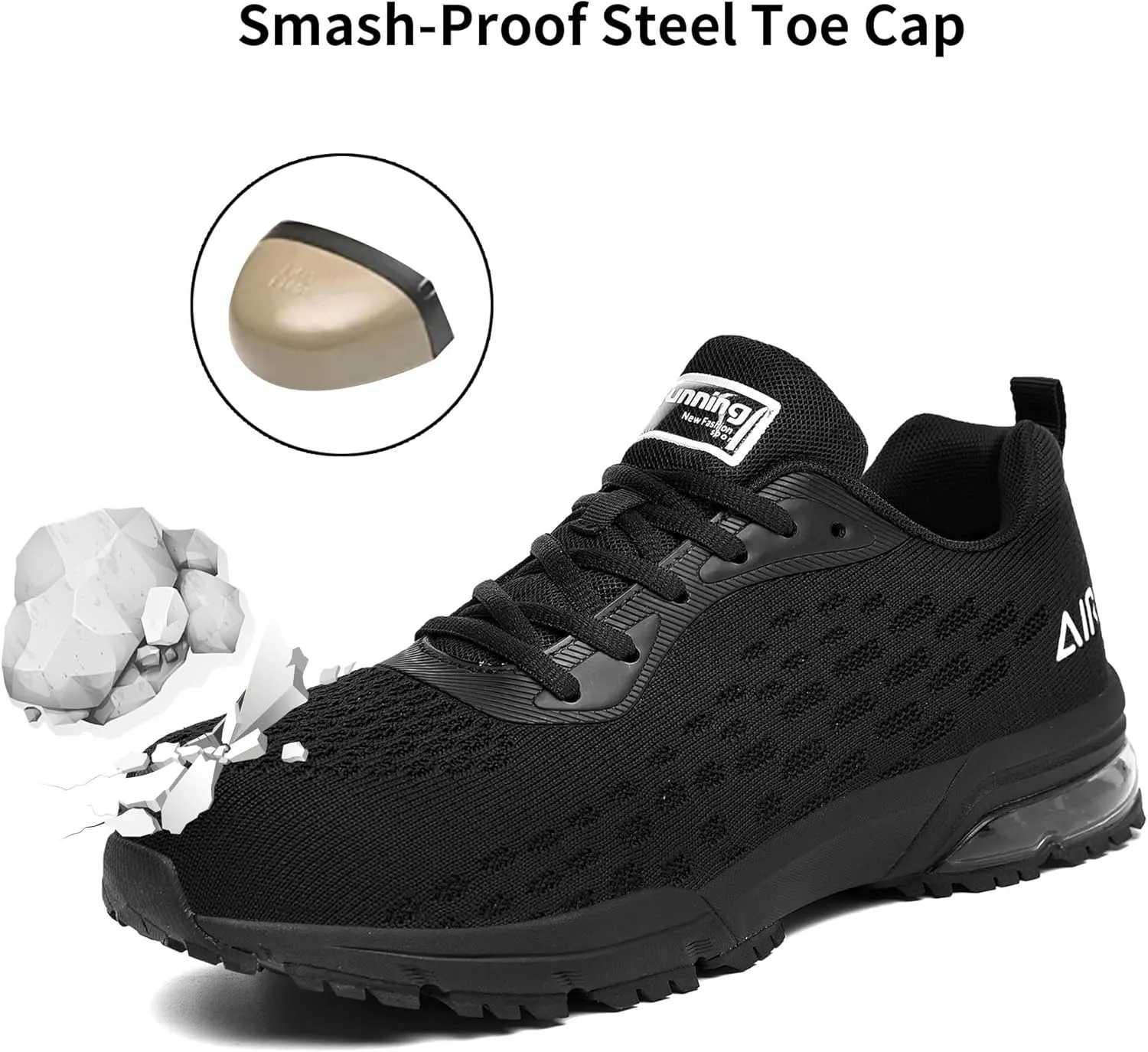 Steel Toe Shoes for Men No Slip Work Boots Mens Steel Toe Shoe Safety Sneakers Puncture Proof Tennis Lightweight Comfortable Air Cushion Construction Footwear US 7.5-13