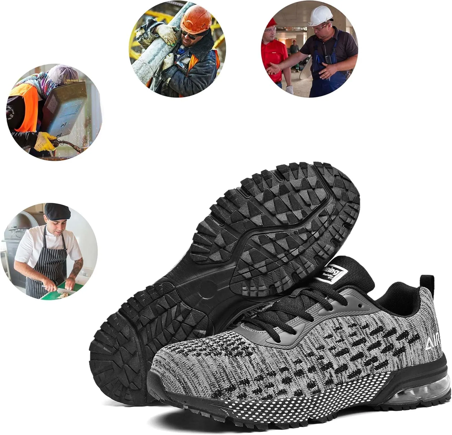 Steel Toe Shoes for Men No Slip Work Boots Mens Steel Toe Shoe Safety Sneakers Puncture Proof Tennis Lightweight Comfortable Air Cushion Construction Footwear US 7.5-13
