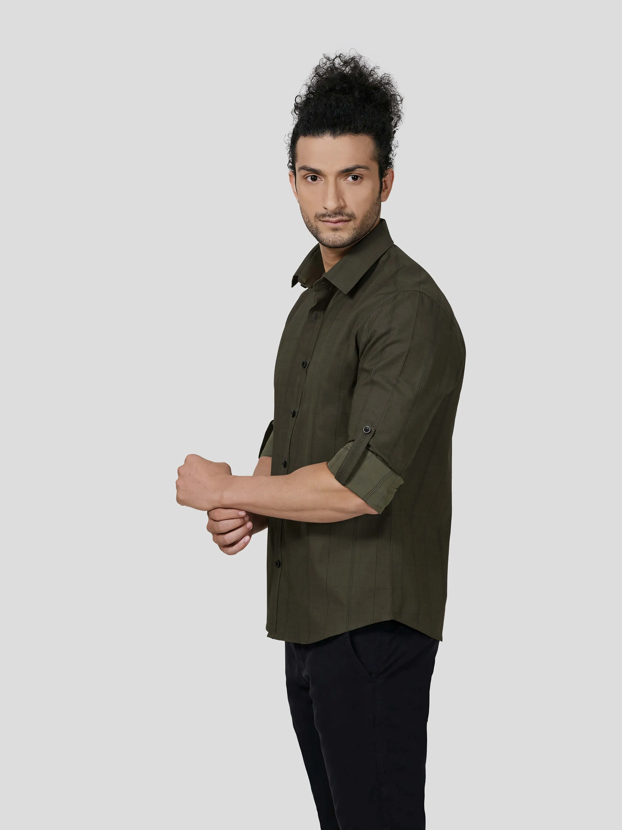 Triumph Rolled Up Sleeve Untuck Fit Check Shirt