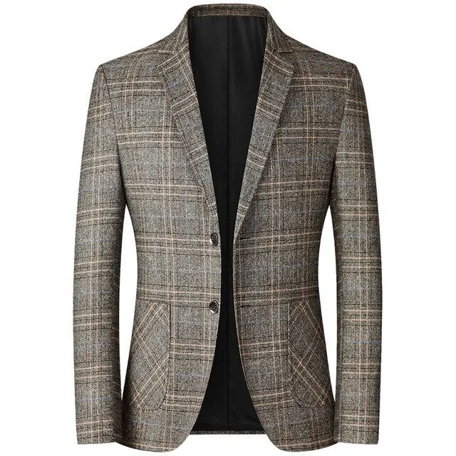 West Louis Business Casual Single-Breasted Plaid Blazer