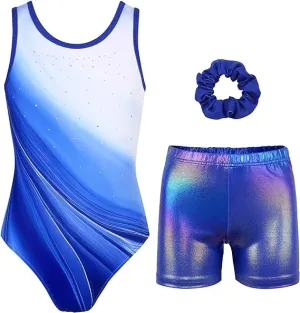 White-blue Diamond Gymnastics Leotard Set for Girls