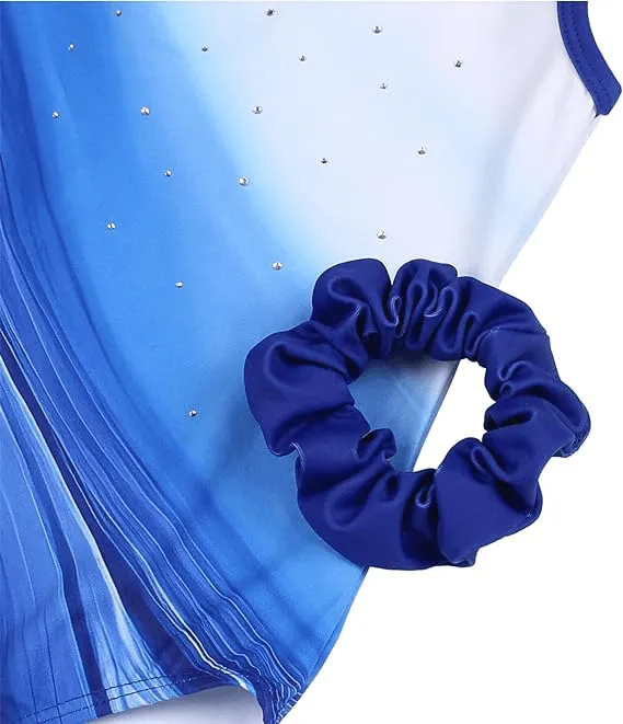 White-blue Diamond Gymnastics Leotard Set for Girls
