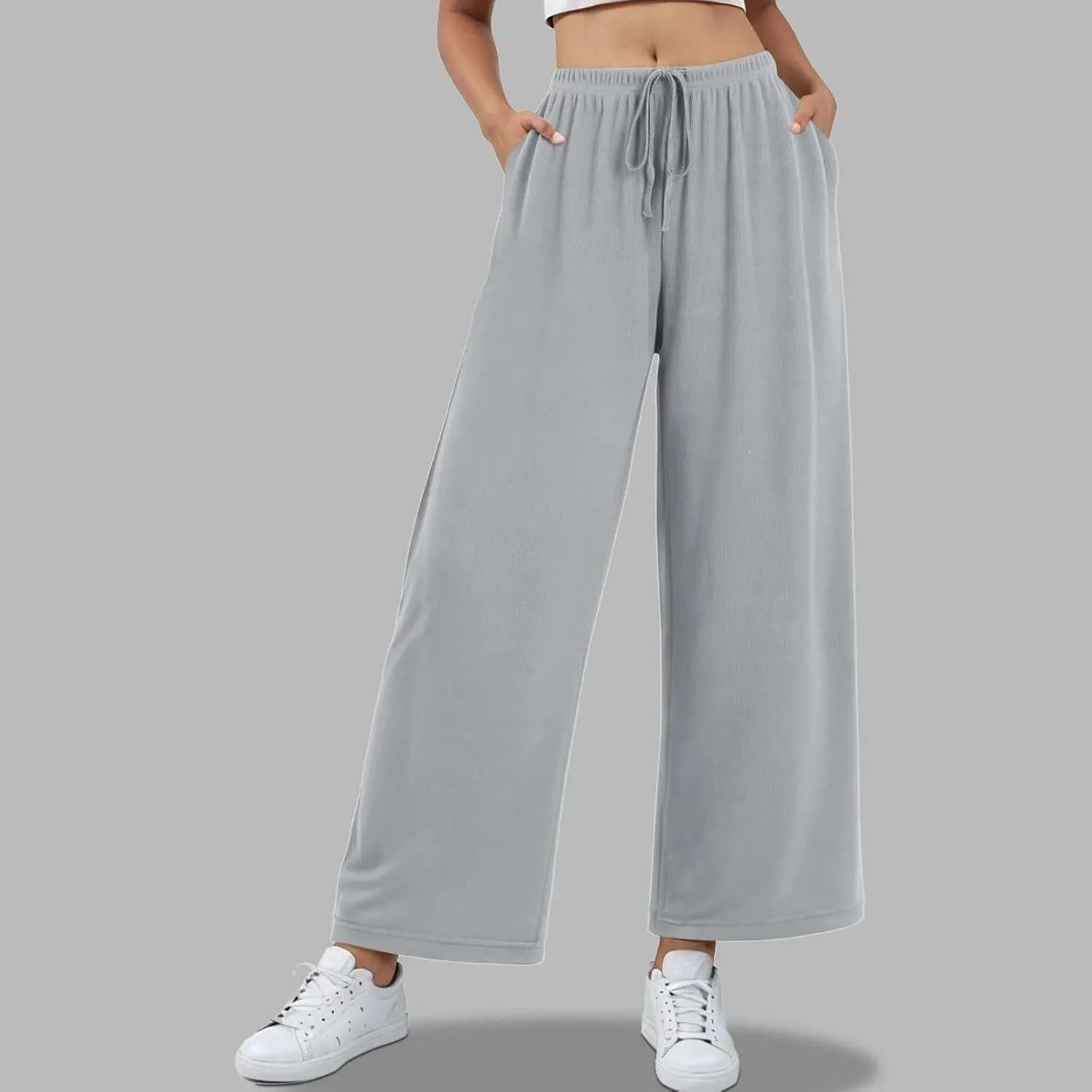 Women Dressy Wide Leg Pants Linen Blend Business Casual Palazzo Trousers with Side Pockets