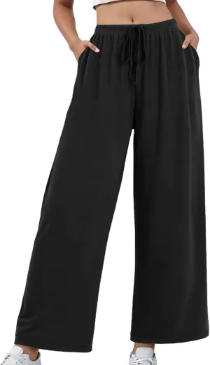 Women Dressy Wide Leg Pants Linen Blend Business Casual Palazzo Trousers with Side Pockets