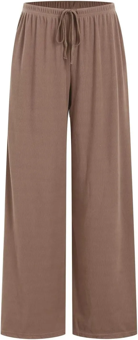 Women Dressy Wide Leg Pants Linen Blend Business Casual Palazzo Trousers with Side Pockets