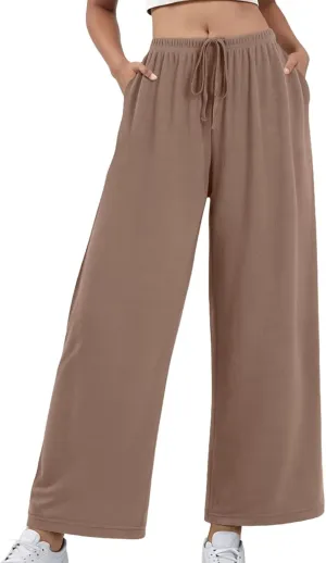 Women Dressy Wide Leg Pants Linen Blend Business Casual Palazzo Trousers with Side Pockets