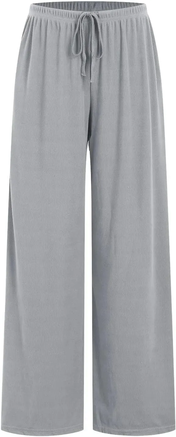 Women Dressy Wide Leg Pants Linen Blend Business Casual Palazzo Trousers with Side Pockets