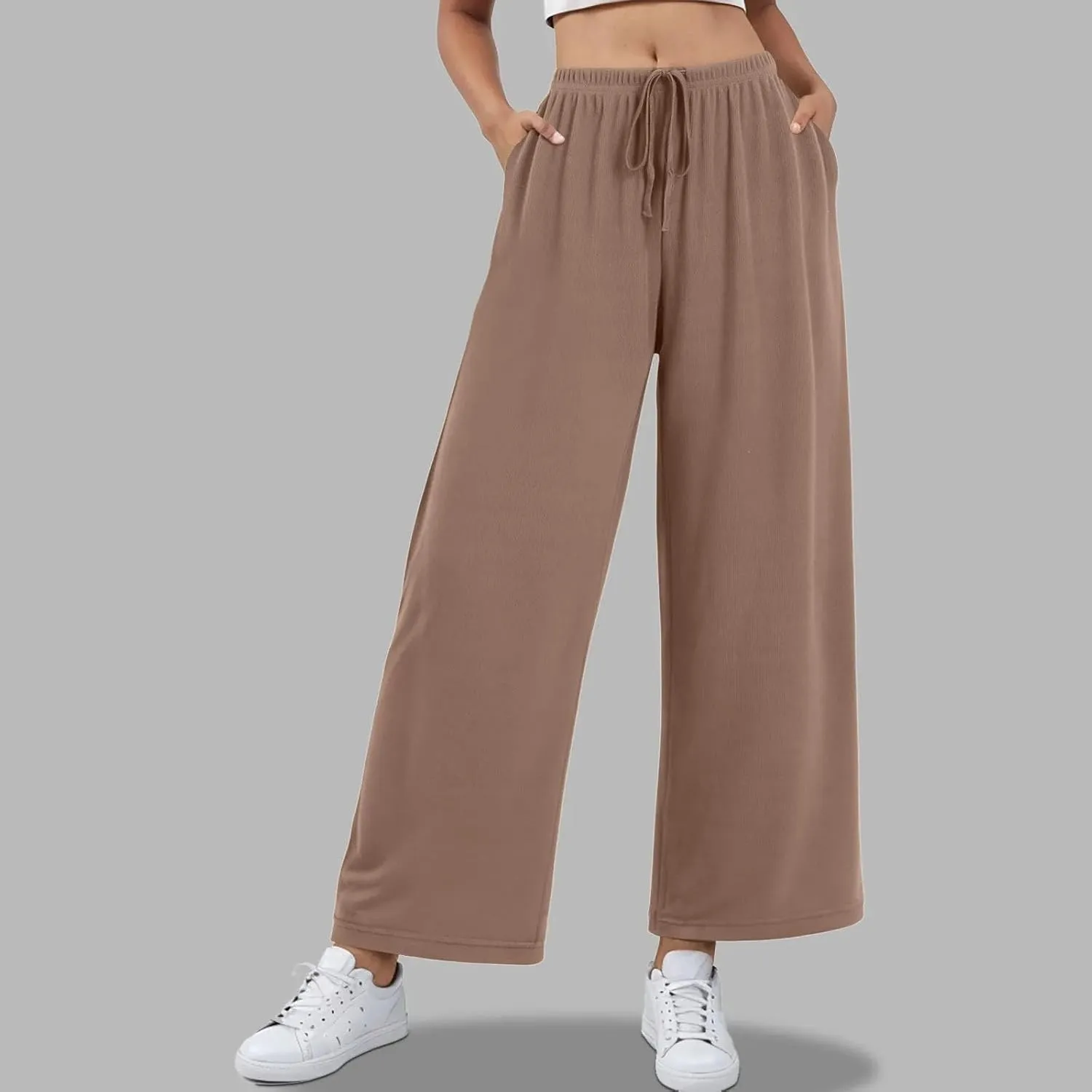 Women Dressy Wide Leg Pants Linen Blend Business Casual Palazzo Trousers with Side Pockets