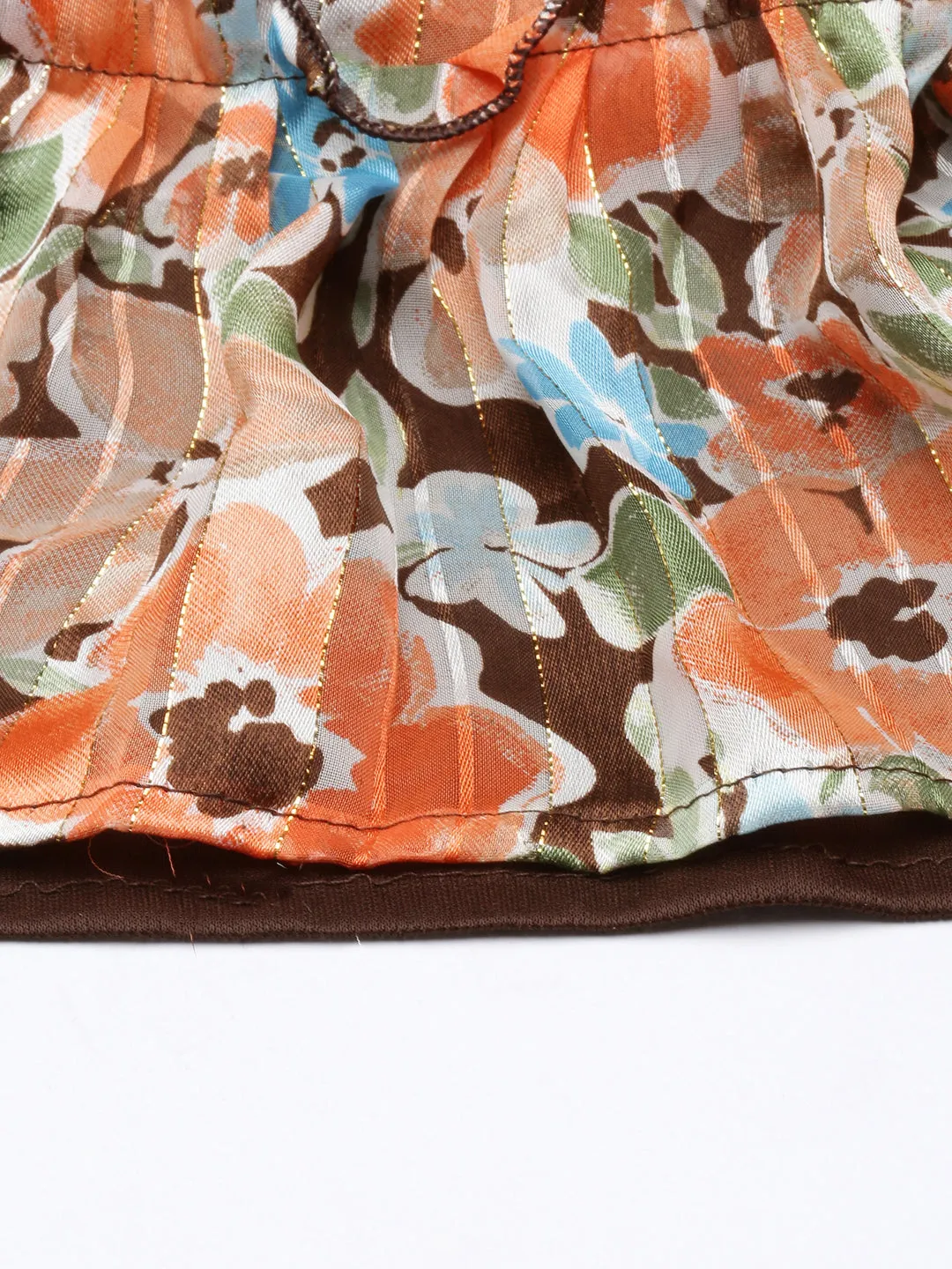 Women Orange Floral Print Puff Sleeve Georgette A-Line Dress