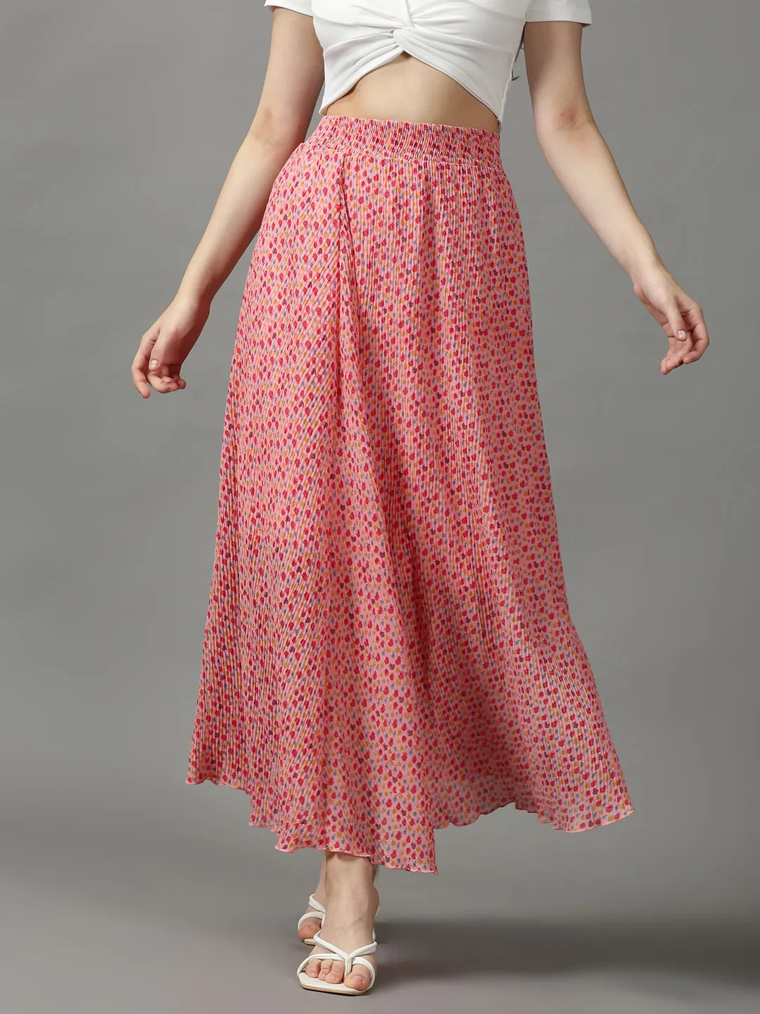 Women Pink Printed Maxi Flared Skirt