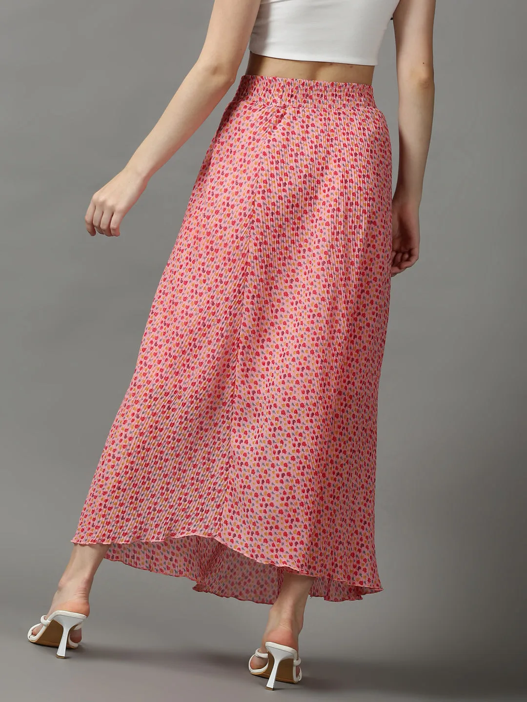 Women Pink Printed Maxi Flared Skirt