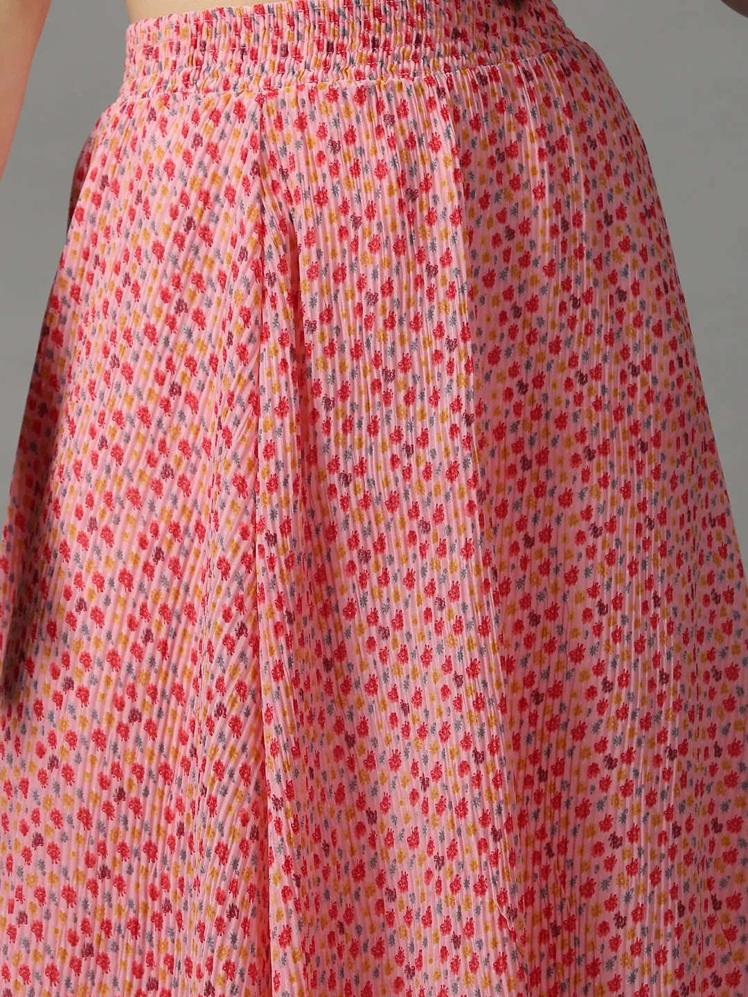 Women Pink Printed Maxi Flared Skirt