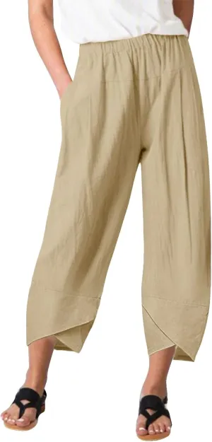 Womens Capri Pants High Waist Cropped Trousers Summer Wide Leg Drawstring Palazzo Ankle Vacation Pant with Pockets
