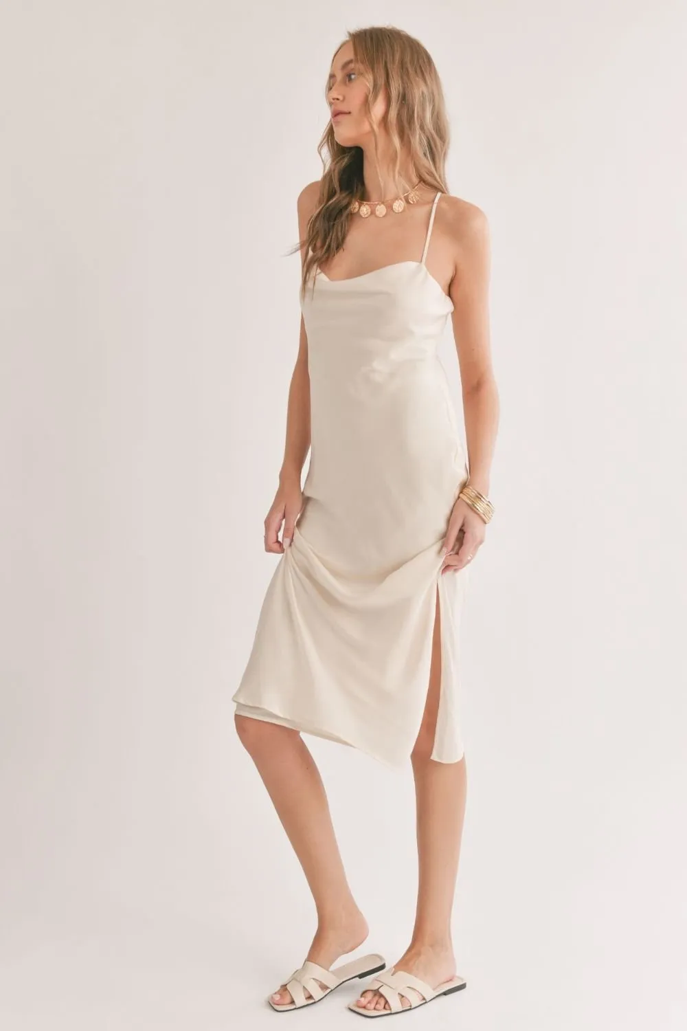 Women's Classic Midi Slip Dress and Shawl | Ivory