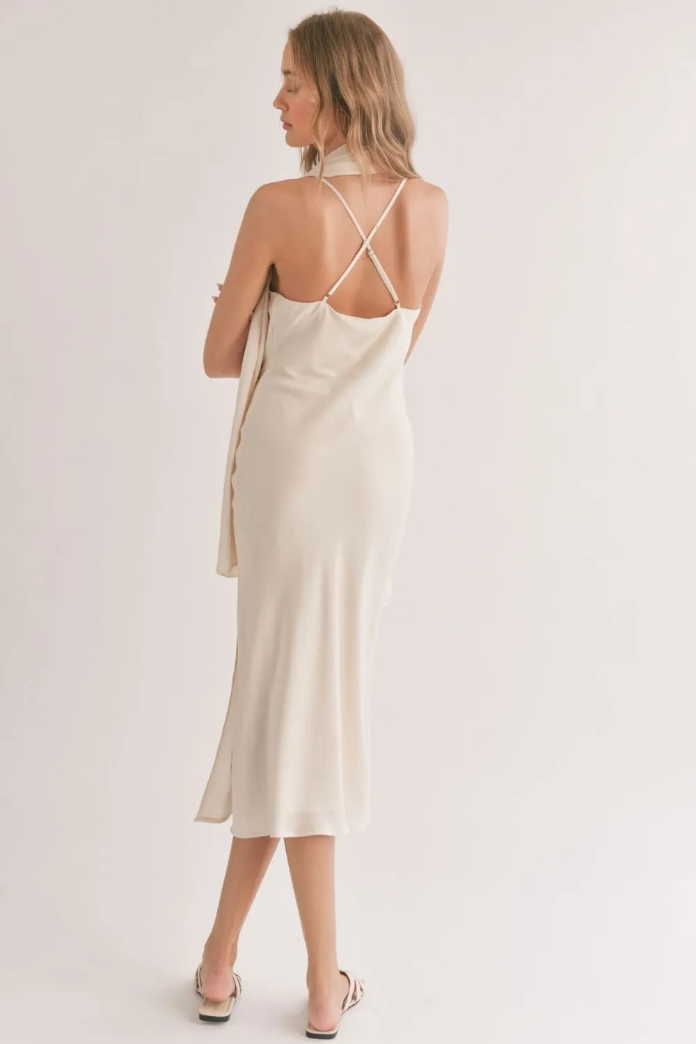 Women's Classic Midi Slip Dress and Shawl | Ivory
